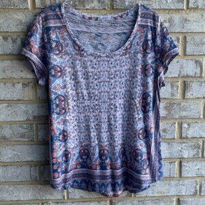 Lucky Brand Short Sleeve Scoop Neck Boho T-Shirt Women's Size L